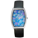 Snowflake Background Blue Purple Barrel Style Metal Watch Front