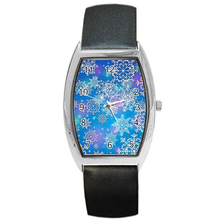 Snowflake Background Blue Purple Barrel Style Metal Watch