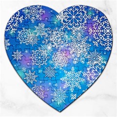 Snowflake Background Blue Purple Jigsaw Puzzle (heart) by Wegoenart