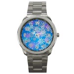 Snowflake Background Blue Purple Sport Metal Watch Front