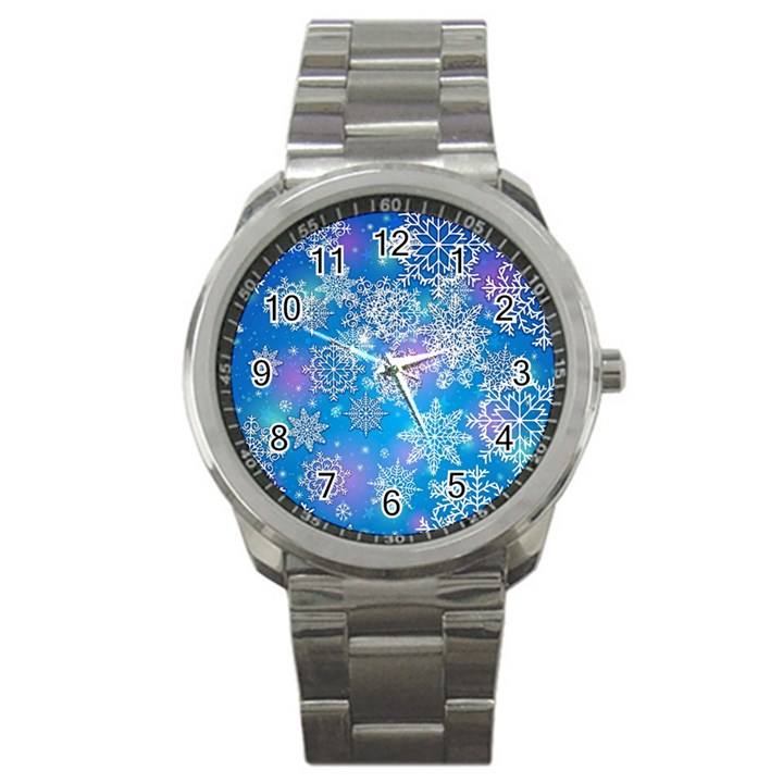 Snowflake Background Blue Purple Sport Metal Watch