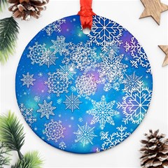 Snowflake Background Blue Purple Round Ornament (two Sides) by Wegoenart