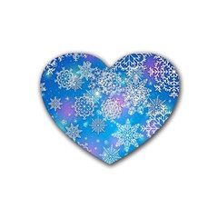 Snowflake Background Blue Purple Heart Coaster (4 Pack)  by Wegoenart