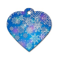 Snowflake Background Blue Purple Dog Tag Heart (one Side) by Wegoenart