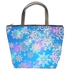 Snowflake Background Blue Purple Bucket Bag by Wegoenart