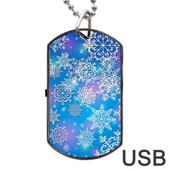 Snowflake Background Blue Purple Dog Tag Usb Flash (two Sides) by Wegoenart