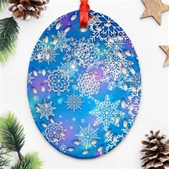 Snowflake Background Blue Purple Ornament (oval Filigree) by Wegoenart