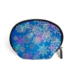 Snowflake Background Blue Purple Accessory Pouch (small) by Wegoenart