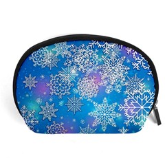 Snowflake Background Blue Purple Accessory Pouch (large) by Wegoenart