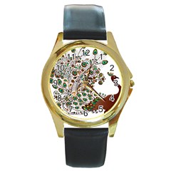 Peacock Graceful Bird Animal Round Gold Metal Watch by Wegoenart