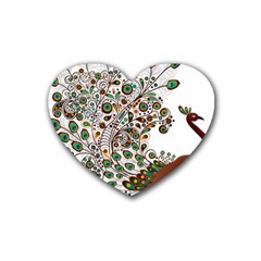 Peacock Graceful Bird Animal Rubber Coaster (heart)  by Wegoenart