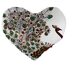 Peacock Graceful Bird Animal Large 19  Premium Flano Heart Shape Cushions by Wegoenart