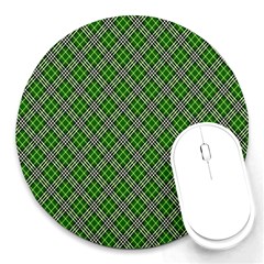 Lumberjack Plaid Buffalo Plaid Green White Round Mousepads by Wegoenart