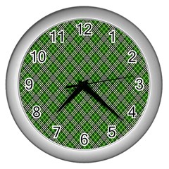 Lumberjack Plaid Buffalo Plaid Green White Wall Clock (silver) by Wegoenart