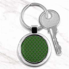 Lumberjack Plaid Buffalo Plaid Green White Key Chains (round)  by Wegoenart