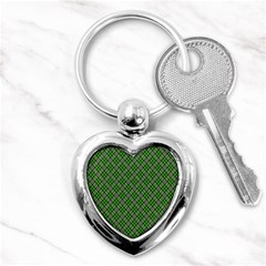 Lumberjack Plaid Buffalo Plaid Green White Key Chains (heart)  by Wegoenart