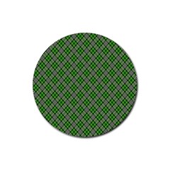 Lumberjack Plaid Buffalo Plaid Green White Rubber Coaster (round)  by Wegoenart