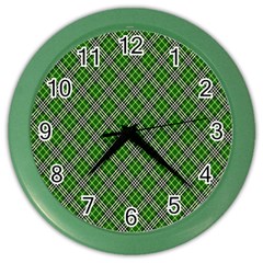 Lumberjack Plaid Buffalo Plaid Green White Color Wall Clock by Wegoenart