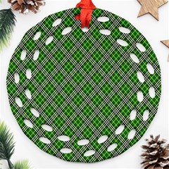 Lumberjack Plaid Buffalo Plaid Green White Round Filigree Ornament (Two Sides)