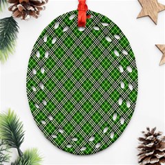 Lumberjack Plaid Buffalo Plaid Green White Ornament (Oval Filigree)