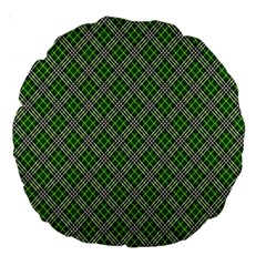 Lumberjack Plaid Buffalo Plaid Green White Large 18  Premium Round Cushions by Wegoenart