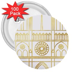 Gold Foil Notre Dame Church Paris 3  Buttons (100 Pack)  by Wegoenart