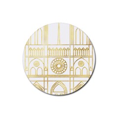 Gold Foil Notre Dame Church Paris Rubber Round Coaster (4 Pack)  by Wegoenart