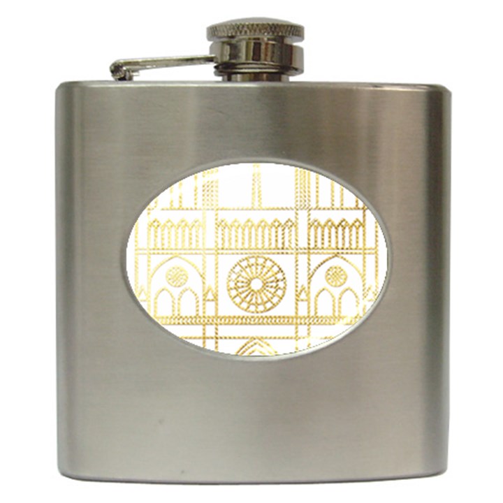 Gold Foil Notre Dame Church Paris Hip Flask (6 oz)