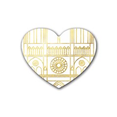 Gold Foil Notre Dame Church Paris Rubber Coaster (heart)  by Wegoenart