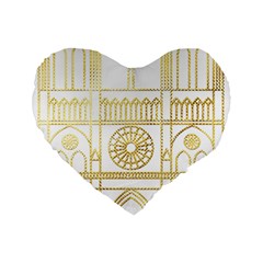 Gold Foil Notre Dame Church Paris Standard 16  Premium Flano Heart Shape Cushions by Wegoenart