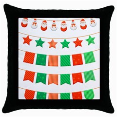 Christmas Bunting Banners Tassel Throw Pillow Case (black) by Wegoenart