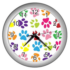 Paw Print Paw Prints Background Wall Clock (silver)