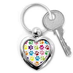 Paw Print Paw Prints Background Key Chains (heart)  by Wegoenart