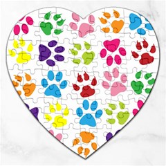 Paw Print Paw Prints Background Jigsaw Puzzle (heart) by Wegoenart