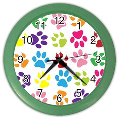 Paw Print Paw Prints Background Color Wall Clock