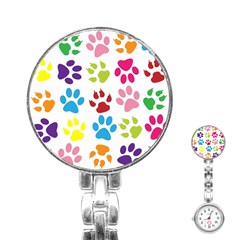 Paw Print Paw Prints Background Stainless Steel Nurses Watch by Wegoenart