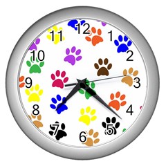 Pawprints Paw Prints Paw Animal Wall Clock (silver) by Wegoenart