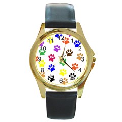 Pawprints Paw Prints Paw Animal Round Gold Metal Watch