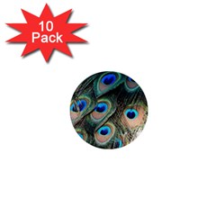 Peacock Feathers Bird Colorful 1  Mini Buttons (10 Pack) 