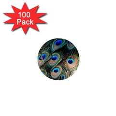 Peacock Feathers Bird Colorful 1  Mini Buttons (100 Pack) 