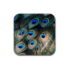 Peacock Feathers Bird Colorful Rubber Coaster (square) 