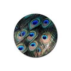 Peacock Feathers Bird Colorful Rubber Round Coaster (4 Pack) 