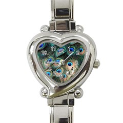 Peacock Feathers Bird Colorful Heart Italian Charm Watch by Wegoenart