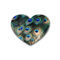 Peacock Feathers Bird Colorful Heart Coaster (4 Pack) 