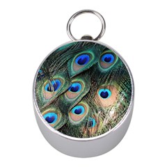 Peacock Feathers Bird Colorful Mini Silver Compasses by Wegoenart