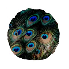 Peacock Feathers Bird Colorful Standard 15  Premium Flano Round Cushions