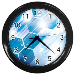 Hexagon Euclidean Vector Gradient Del  Blue Color Science And Technology Wall Clock (black) by Wegoenart