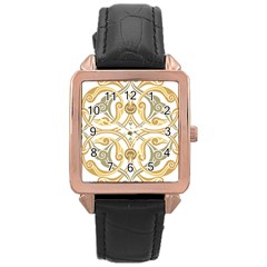 Arabesque Ornament Islamic Art Stencil Drawing Rose Gold Leather Watch  by Wegoenart