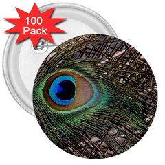 Peacock Tail Feathers 3  Buttons (100 Pack)  by Wegoenart