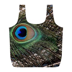 Peacock Tail Feathers Full Print Recycle Bag (l) by Wegoenart